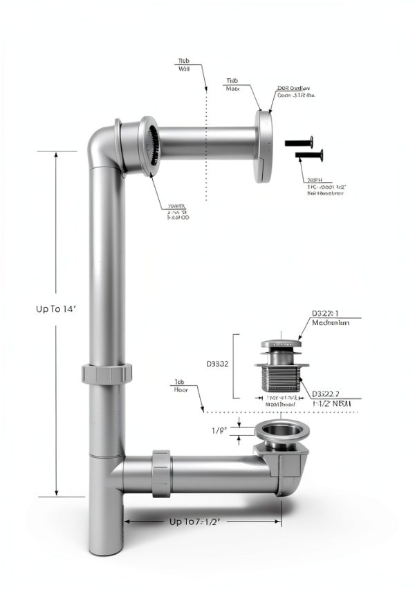 Westbrass 593244-62 1-1/2" Black Tubular Tip-Toe Bath Waste Drain Kit-4